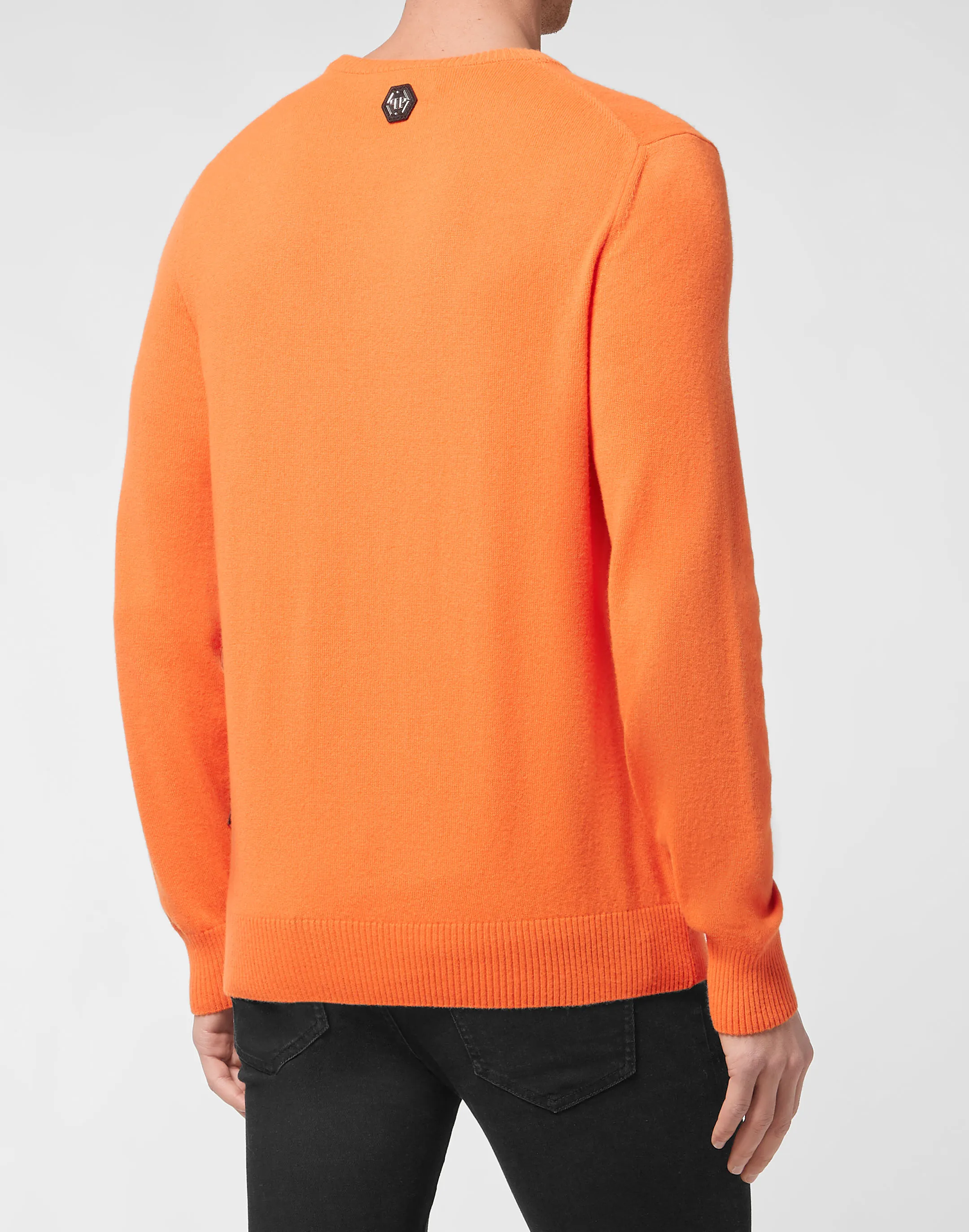 Cashmere Pullover Round Neck LS Iconic Plein with Crystals