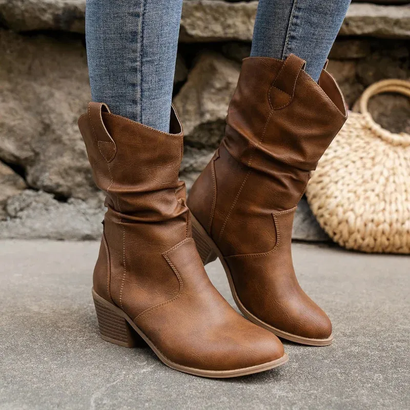 Heidi-Mode - Retro-Stiefel aus gerafftem PU-Leder