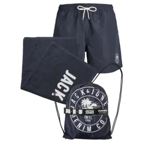 Jack&Jones Strandset mit Badeshorts, Badetuch und Stoffrucksack, blau 