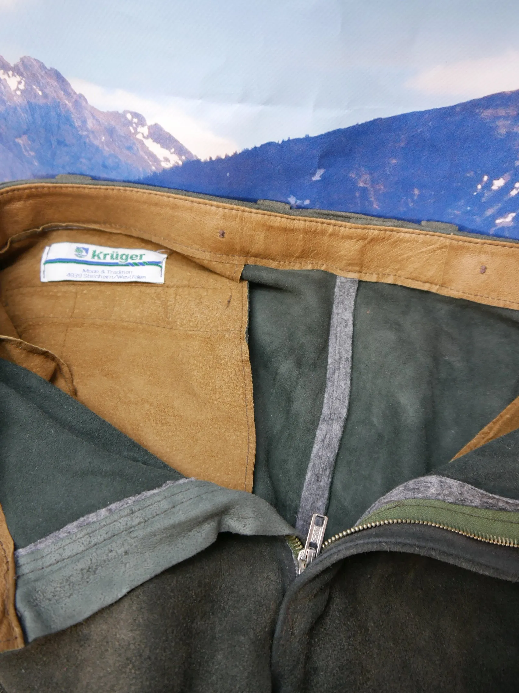 Krüger Qualität Lederhose zum Wandern Kniebund grau weich und bequem Gr.52