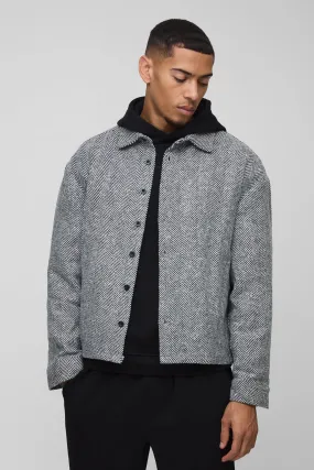 Langärmliges Overshirt mit Fischgräten-Print
