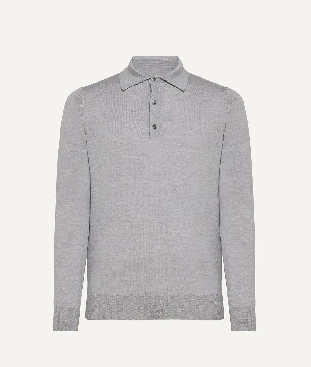 Long Sleeve Polo in Extrafine Merino Wool