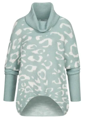 Seventyseven Lifestyle Damen Oversized Rollkragen Sweater mit Muster grün weiss