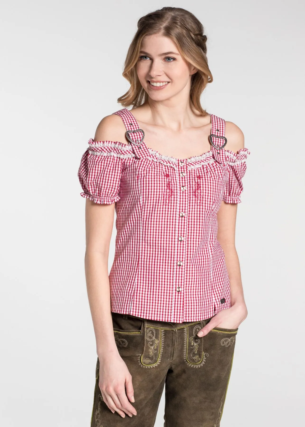 Spieth & Wensky - Damen Trachten Bluse kariert in verschiedenen Farben, Karibik (320640-0948)