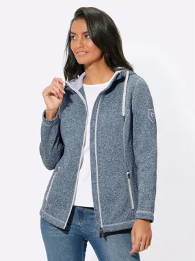 Strickfleece-Jacke in jeansblau-ecru-meliert