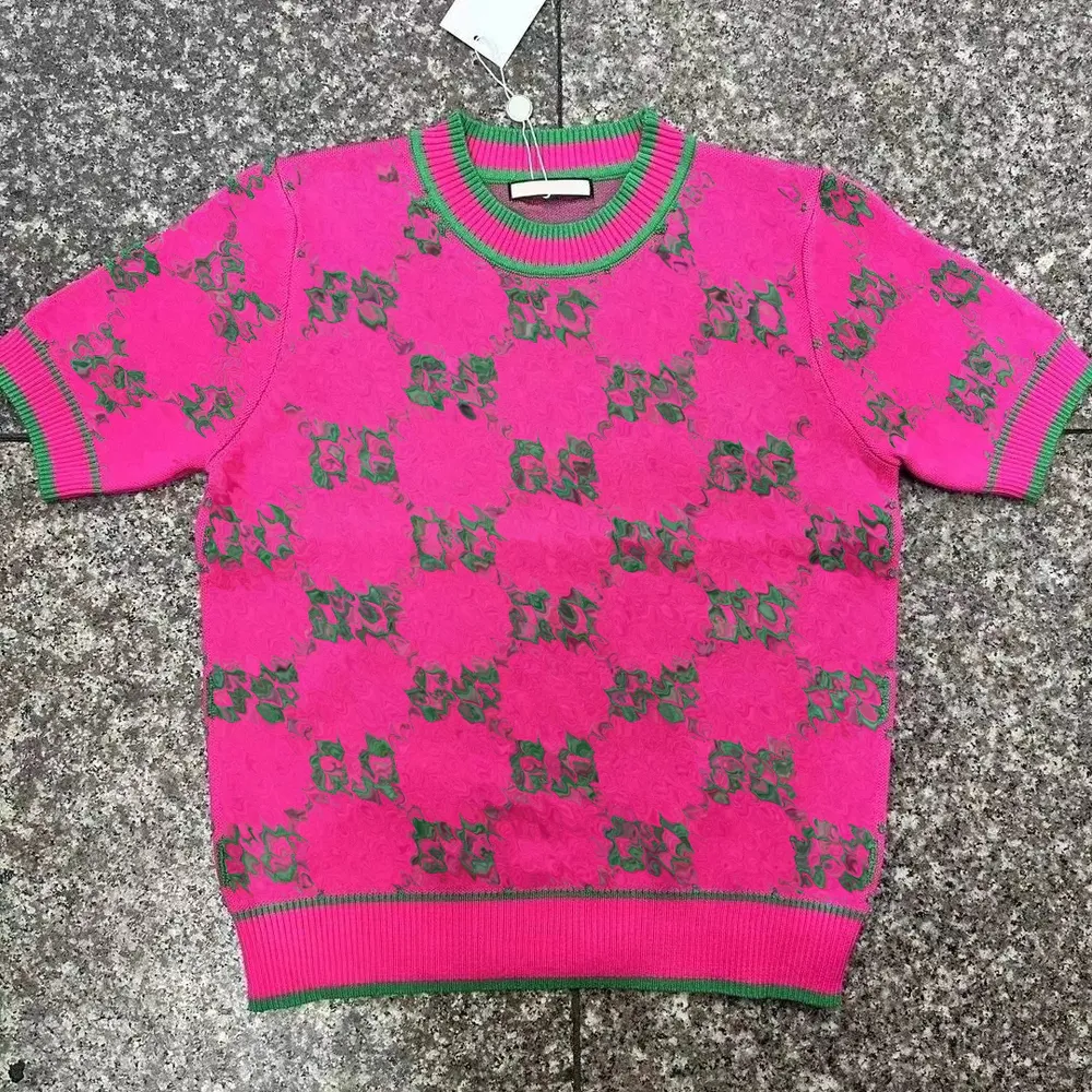 Strickwear neuer Designer T-Shirt Kleidung Frauen Kleidung reines Baumwoll runder Nacken Kurzarm Schild Buchstabe Print S-L