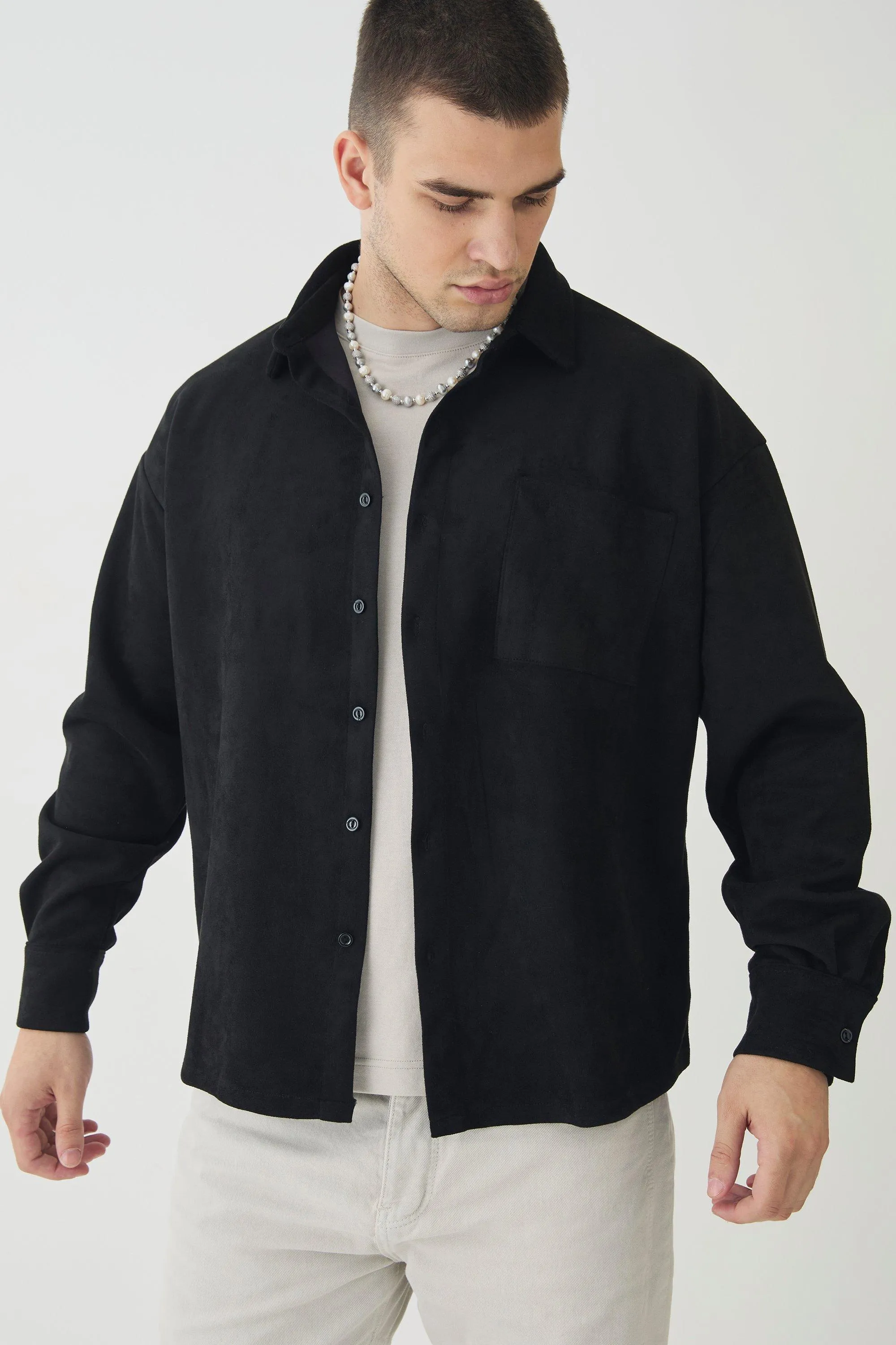 Tall Wildleder-Overshirt mit Knopfleiste