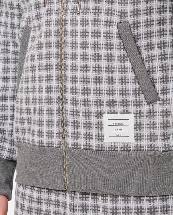   Thom Browne  4 Bar Zip Up Cotton Hoodie Grey